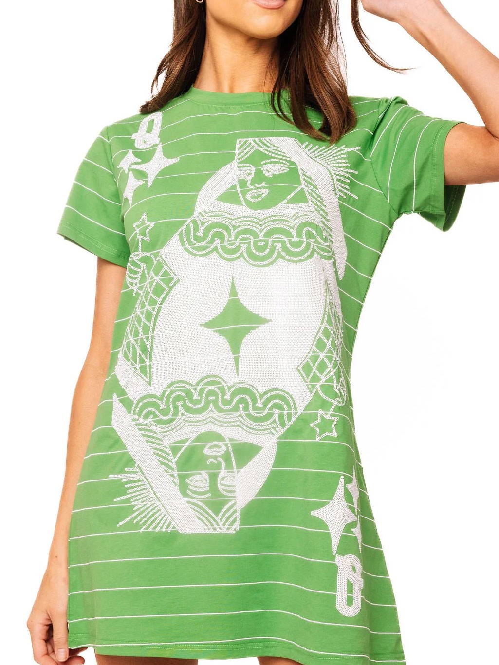 Queen Of Sparkles Green And White Graphic T-Shirt Dress